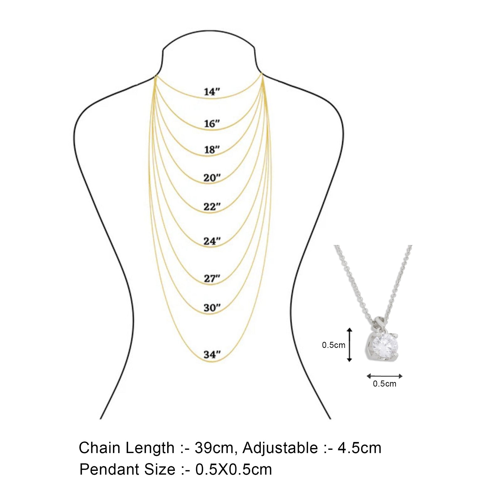 Solitaire American Diamond Silver Pendant & Chain - Tweov Jewels