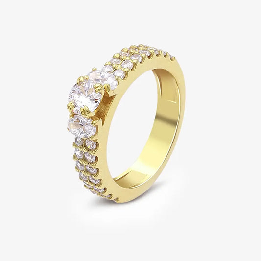 Gold Plated Solitaire CZ Stylish Silver Ring