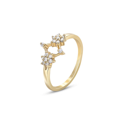 Pure Silver Ring - Golden Celestial Duo Model