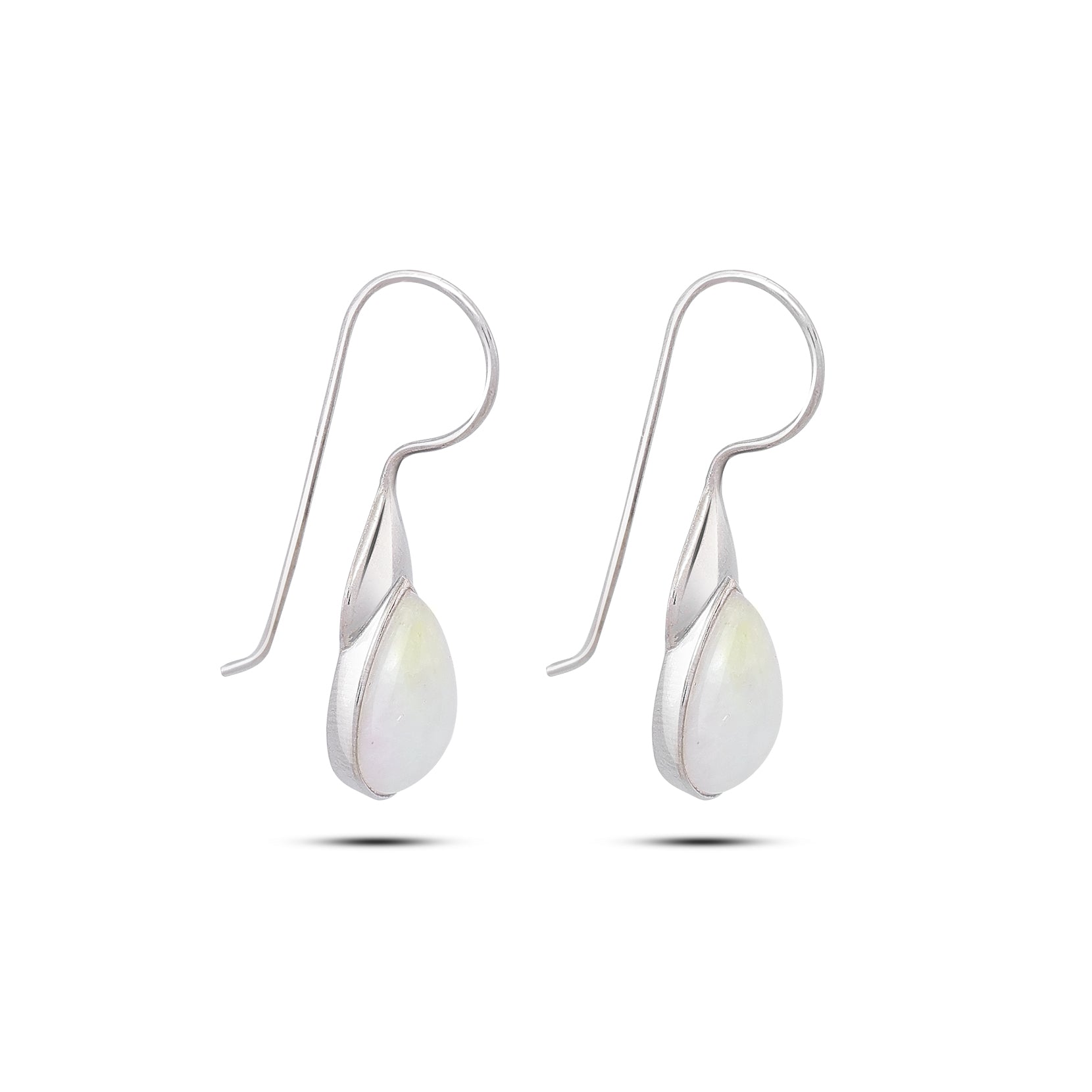Pure Silver Earrings - Teardrop White Pearl Hoop Earrings - Tweov Jewels