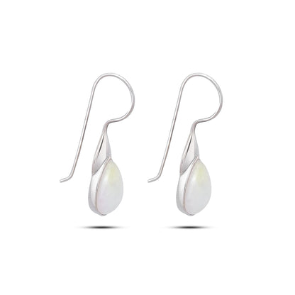Pure Silver Earrings - Teardrop White Pearl Hoop Earrings - Tweov Jewels