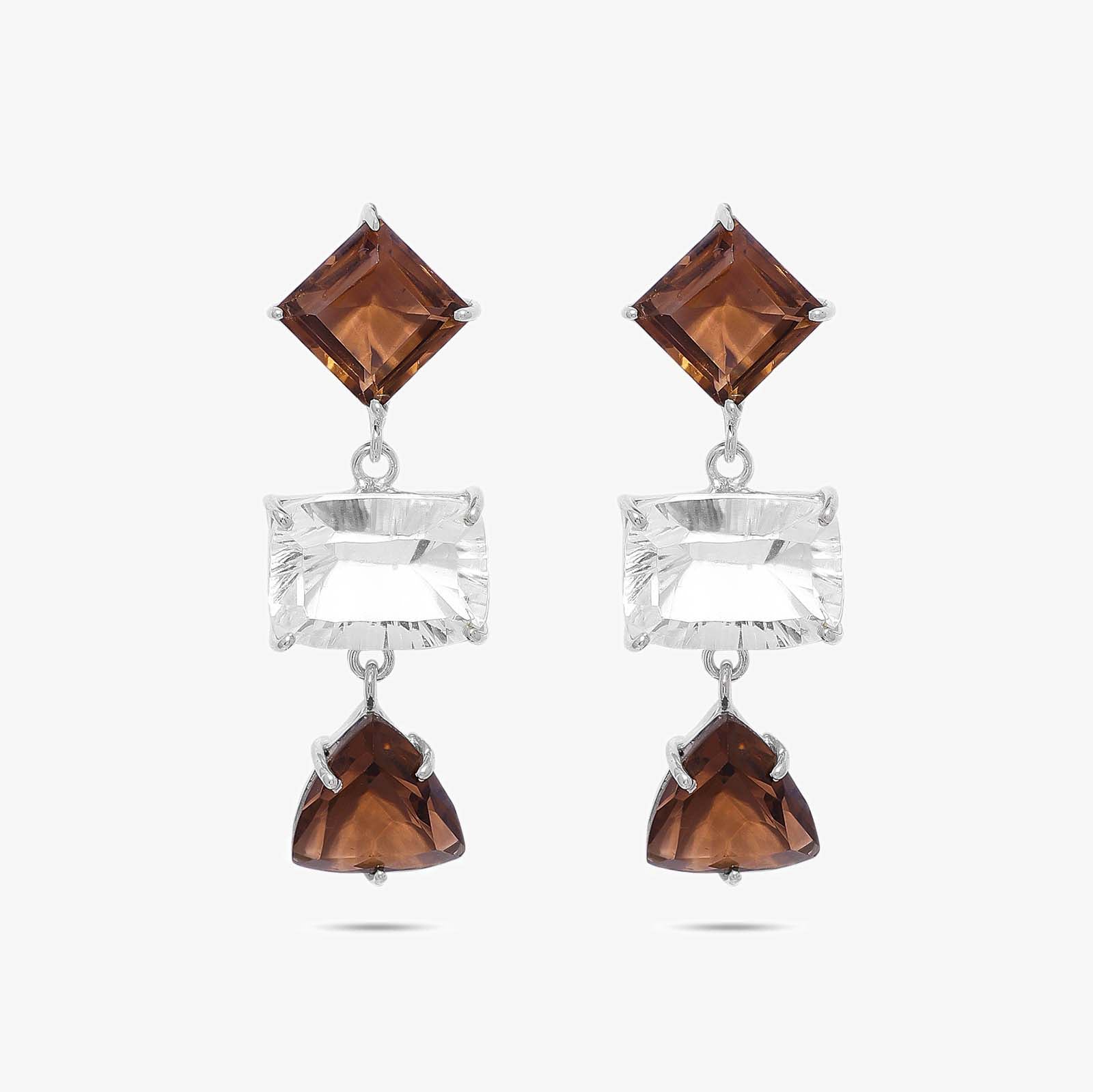 Multicut Brown AD Stone Silver Earrings