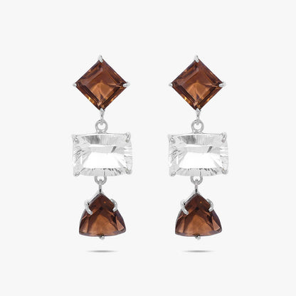 Multicut Brown AD Stone Silver Earrings