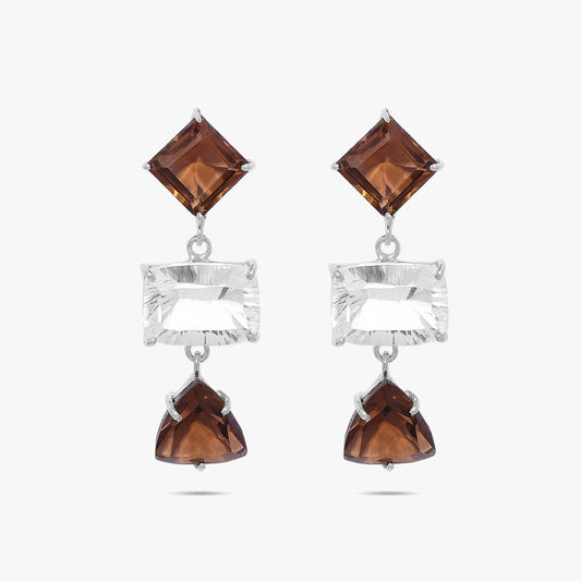 Multicut Brown AD Stone Silver Earrings
