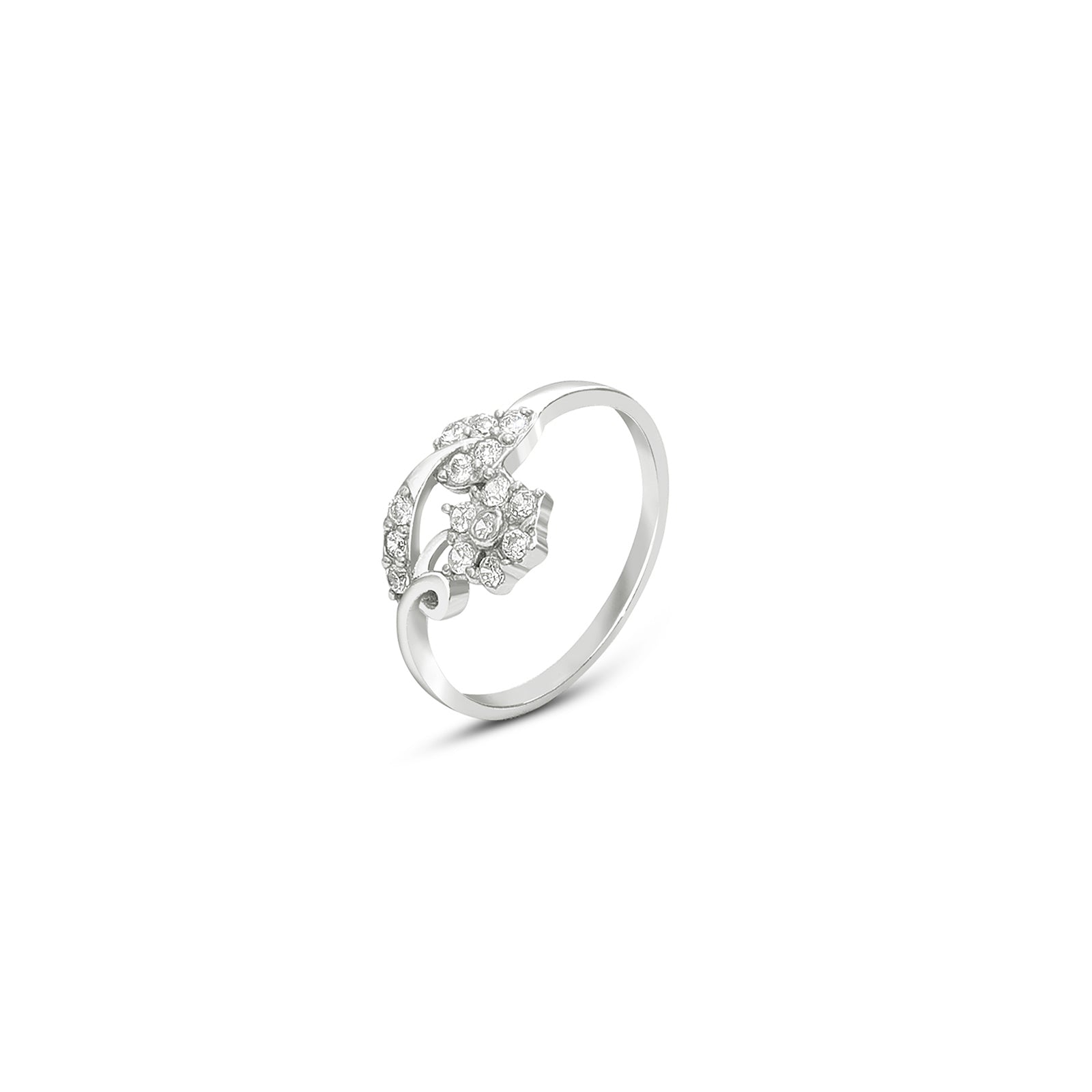 925 Sterling Silver Cz studded floral leaf ring