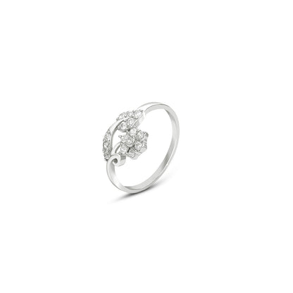 925 Sterling Silver Cz studded floral leaf ring