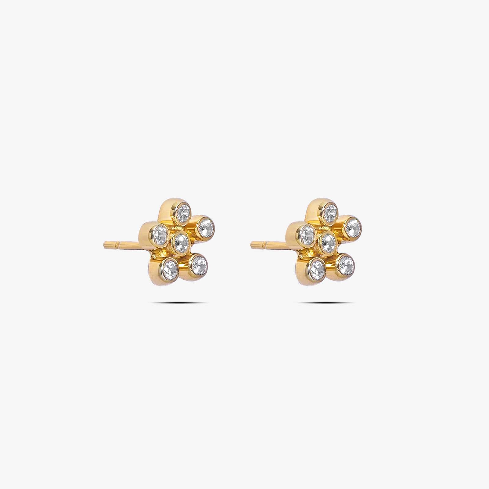Gold Plated CZ Floral Design Silver Stud