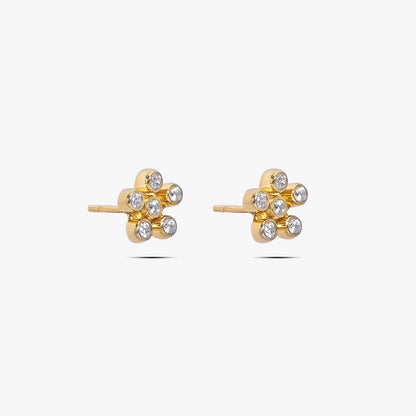 Gold Plated CZ Floral Design Silver Stud