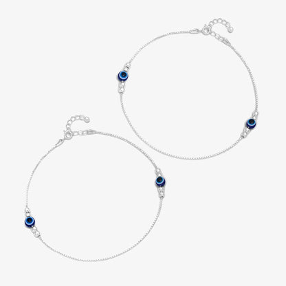 Women's Silver Evil Eye Chain Anklet - Tweov Jewels