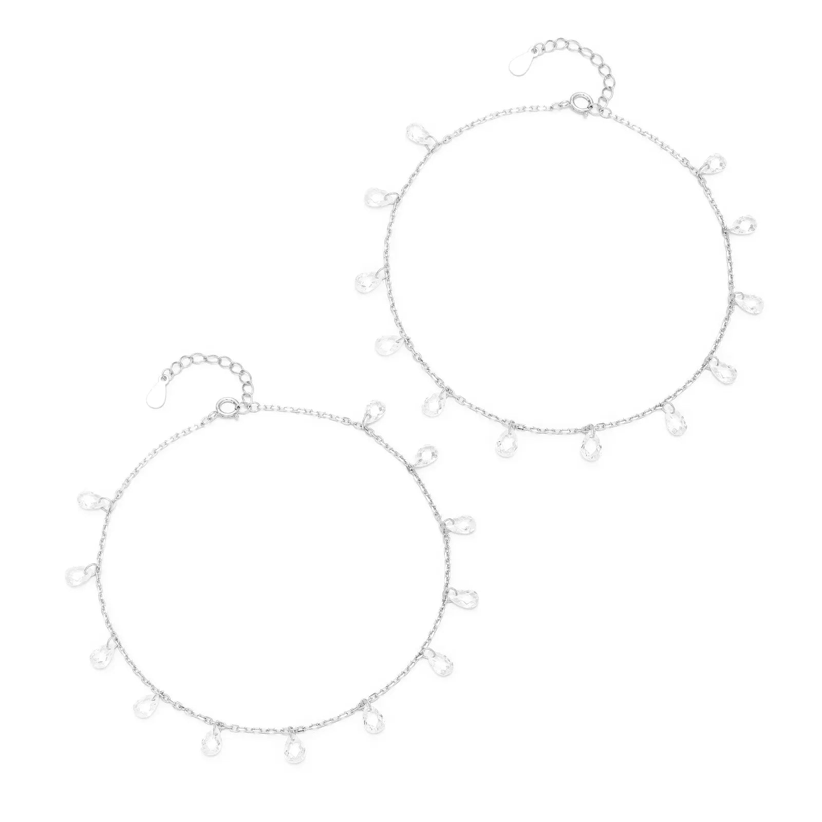 Raindrop Crystal Silver Chain Anklet