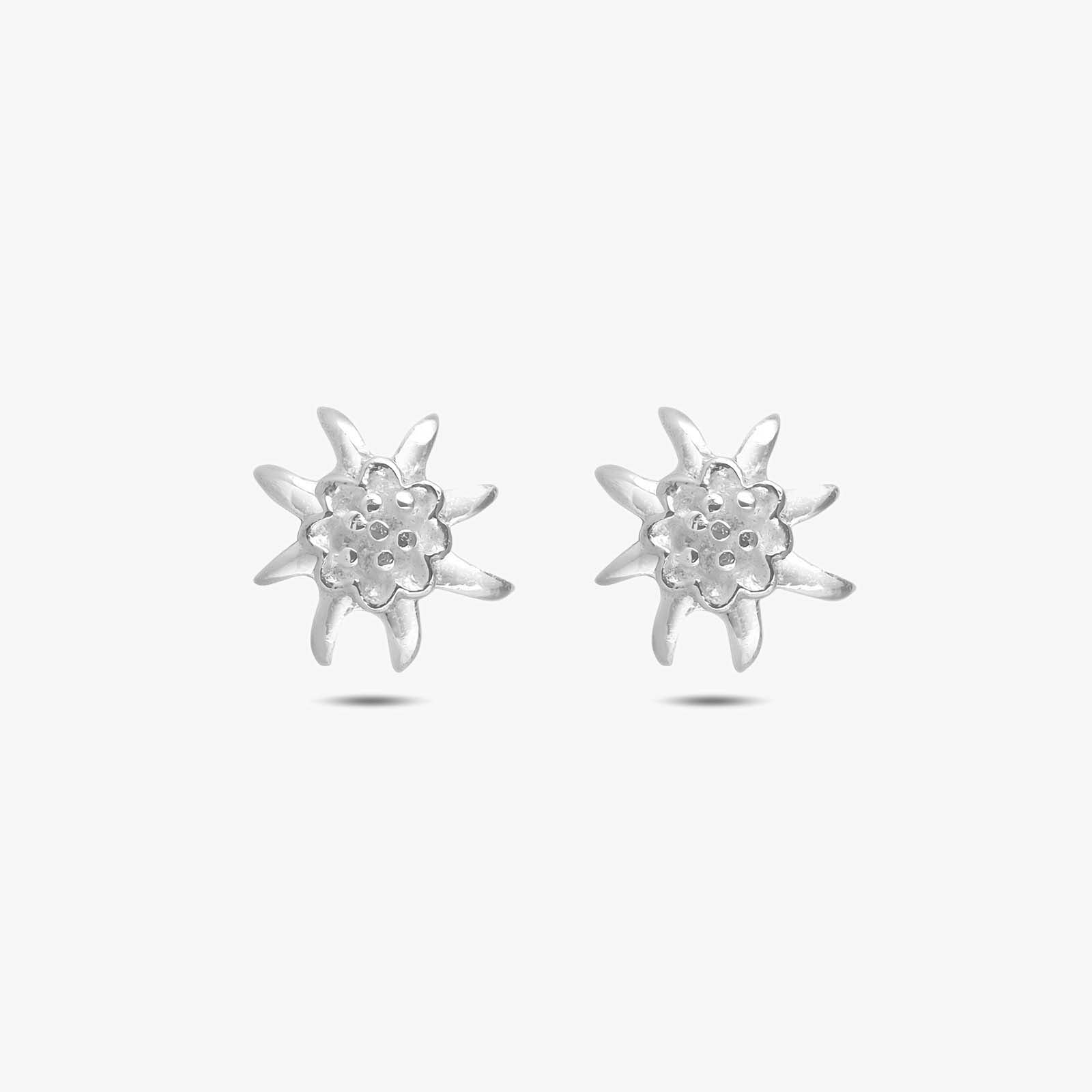 Glossy Floral Design Silver Stud Earrings