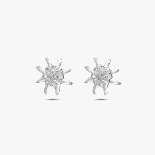 Glossy Floral Design Silver Stud Earrings