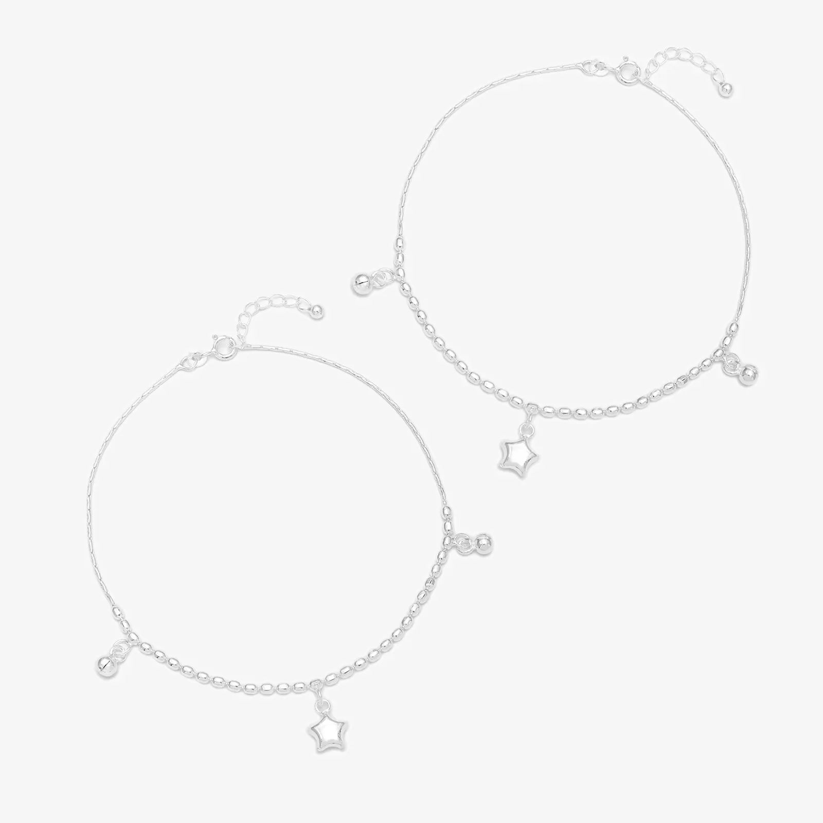 Star Beaded Silver Chain Anklet - Tweov Jewels