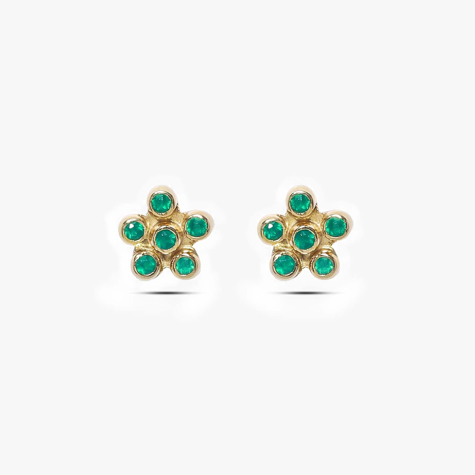 Gold-Plated Floral Design Green Stone Silver Stud Earring