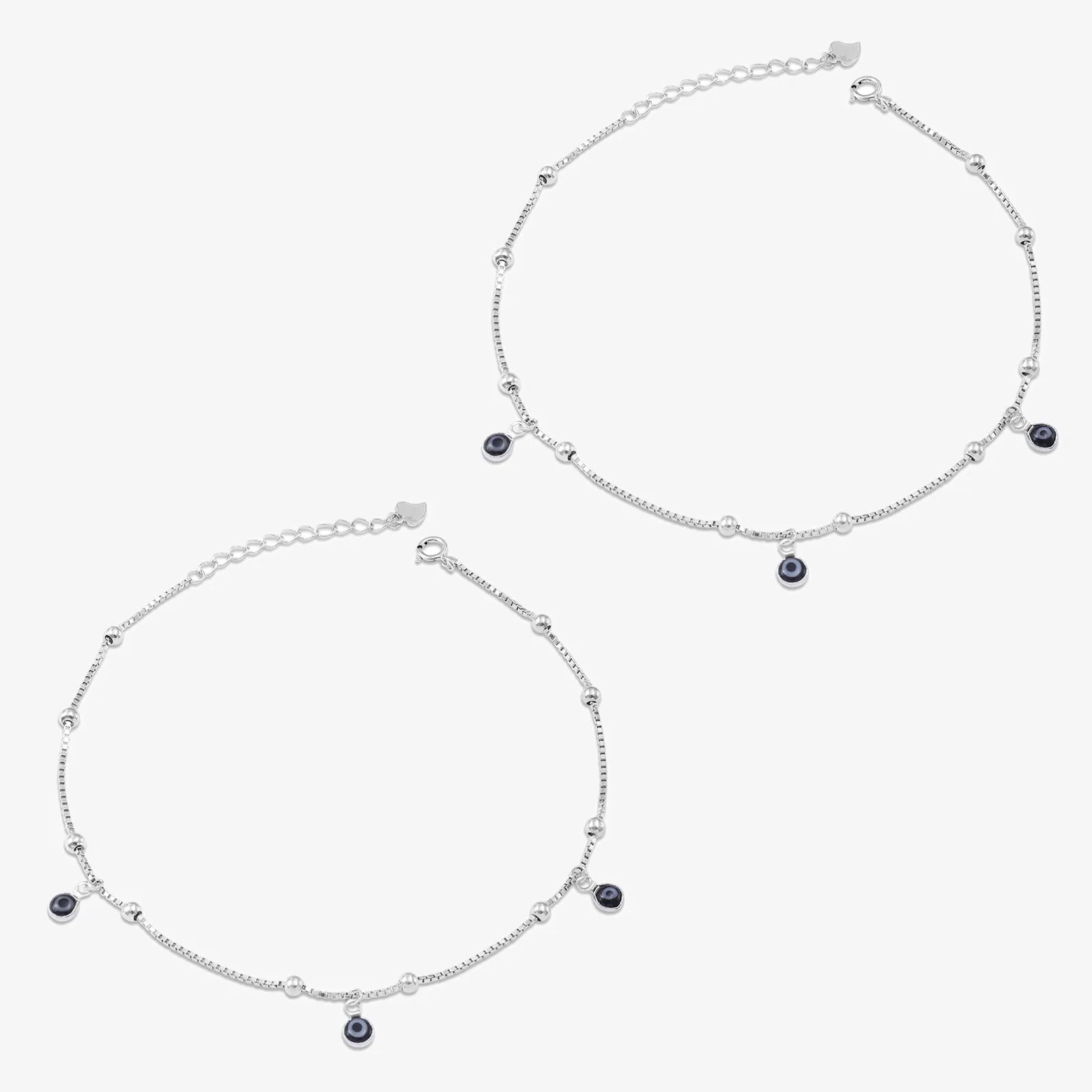 Evil Eye Silver Snake Chain Anklet - Tweov Jewels
