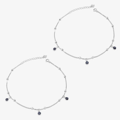 Evil Eye Silver Snake Chain Anklet - Tweov Jewels