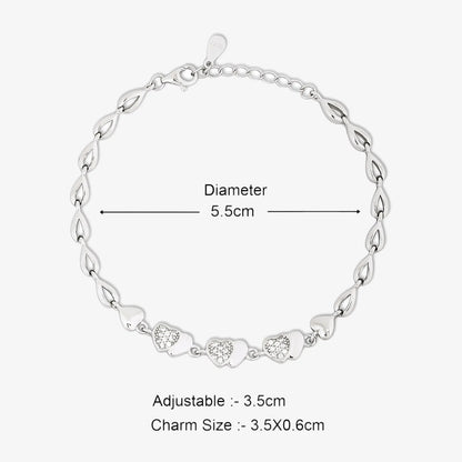 Designer Silver CZ Heart Bracelet for Women