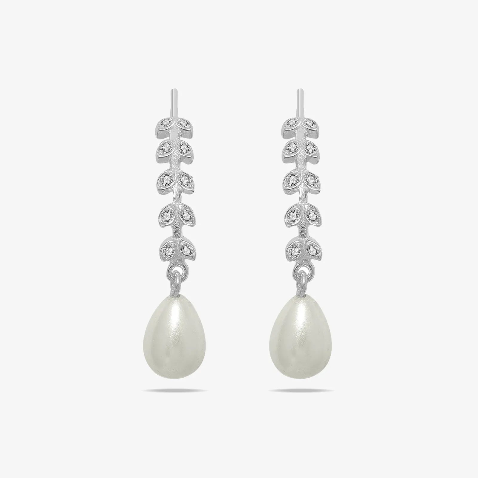 CZ Long Silver Pearl Earrings - Tweov Jewels