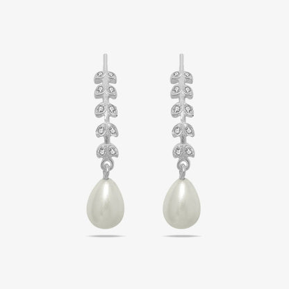 CZ Long Silver Pearl Earrings - Tweov Jewels