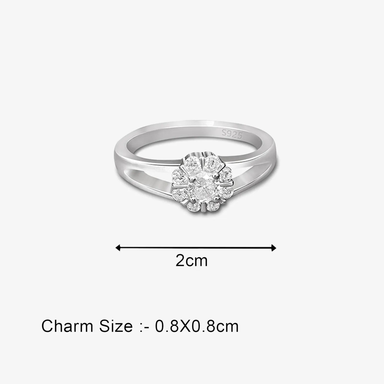 Floral Cubic Zirconia Studded Silver Ring - Tweov Jewels