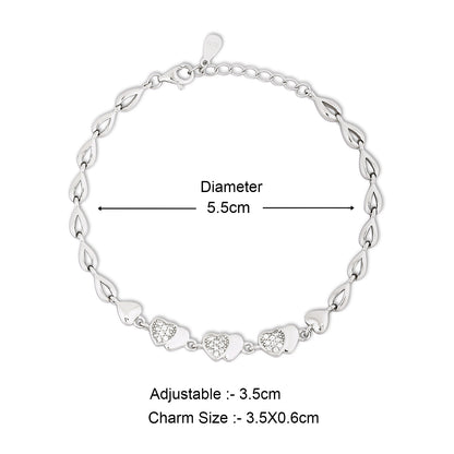 925 Sterling Silver CZ Designer Heart Bracelet for Women