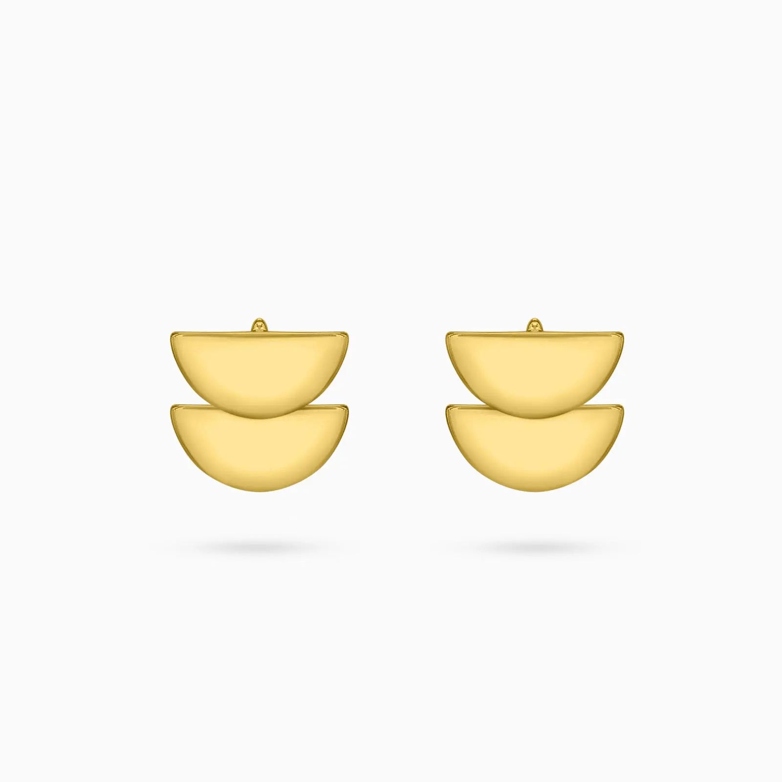 Pure Silver Earrings - Modernized 3 in 1 Gold Stud