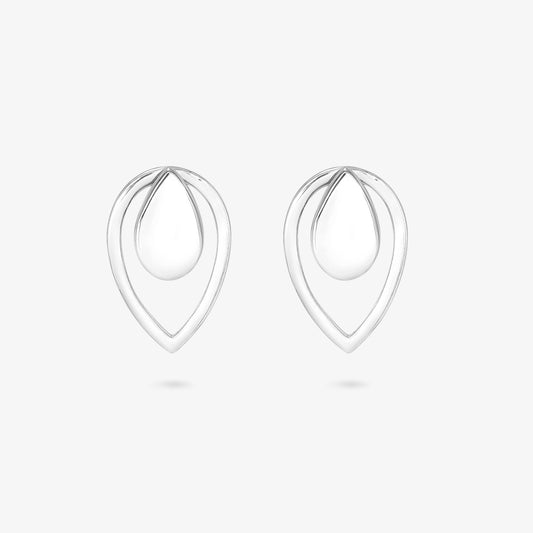 Pure Silver Earrings - 2 in 1 Dew Drop Model With Silver Finish