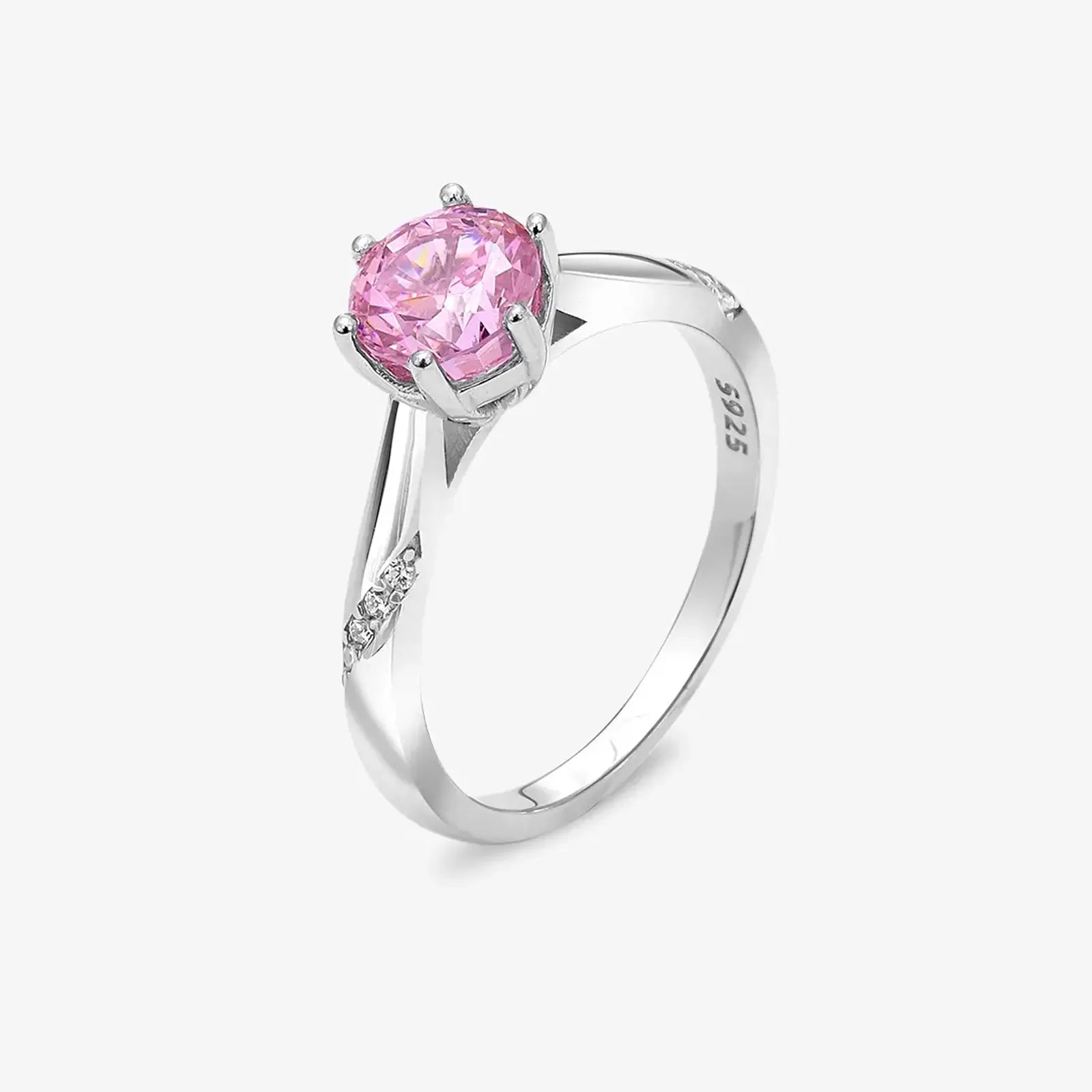 Pink Round Solitaire Diamond Silver Ring