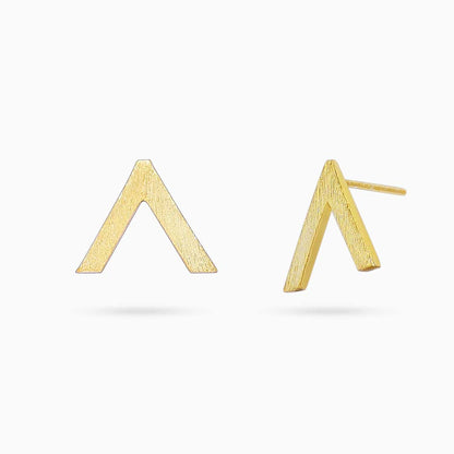 Pure Silver Earrings - V-Shaped Gold Finish Stud - Tweov Jewels