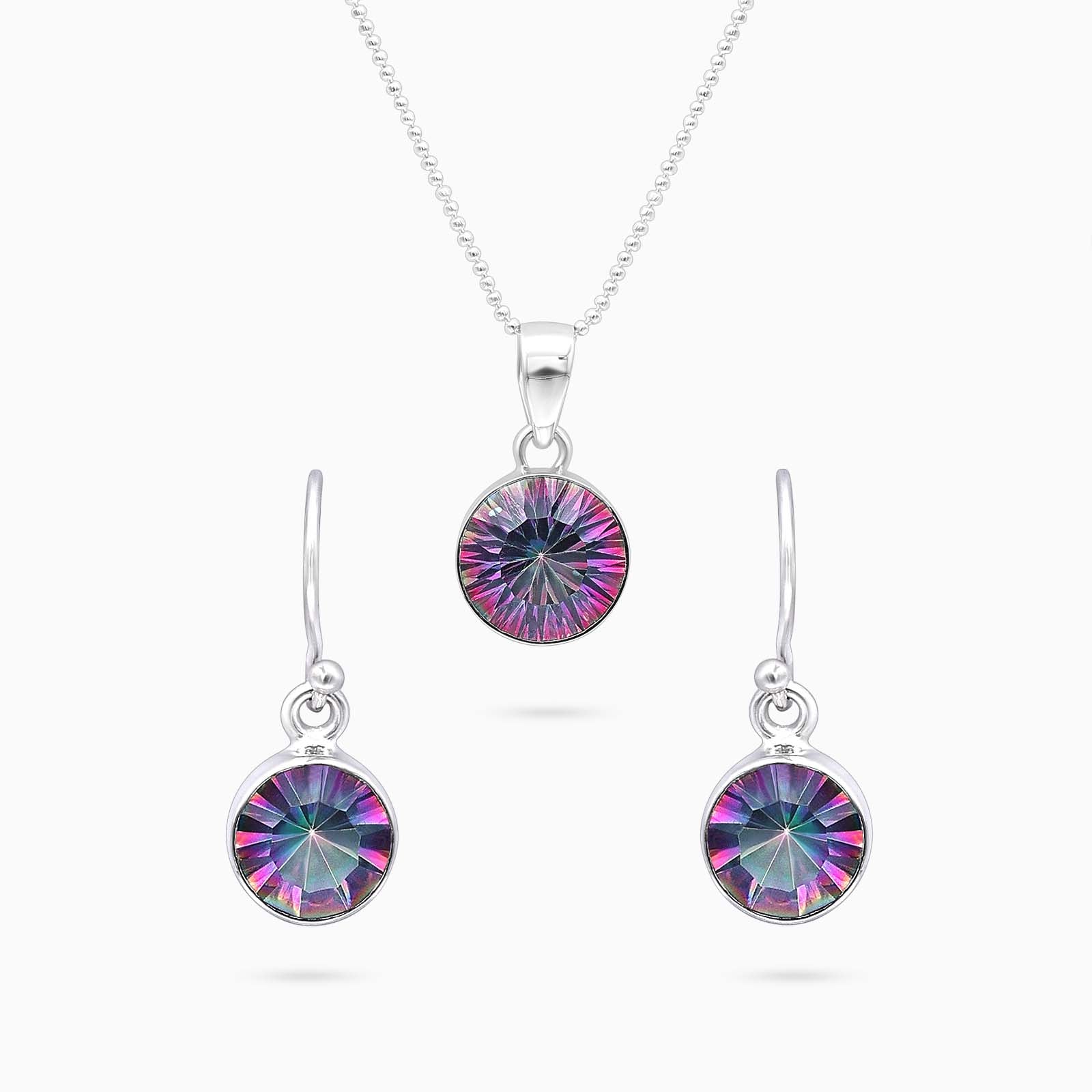 Pure Silver Pendant Set with Swarovski Crystal - Circle-Shaped Hoop Model - Tweov Jewels