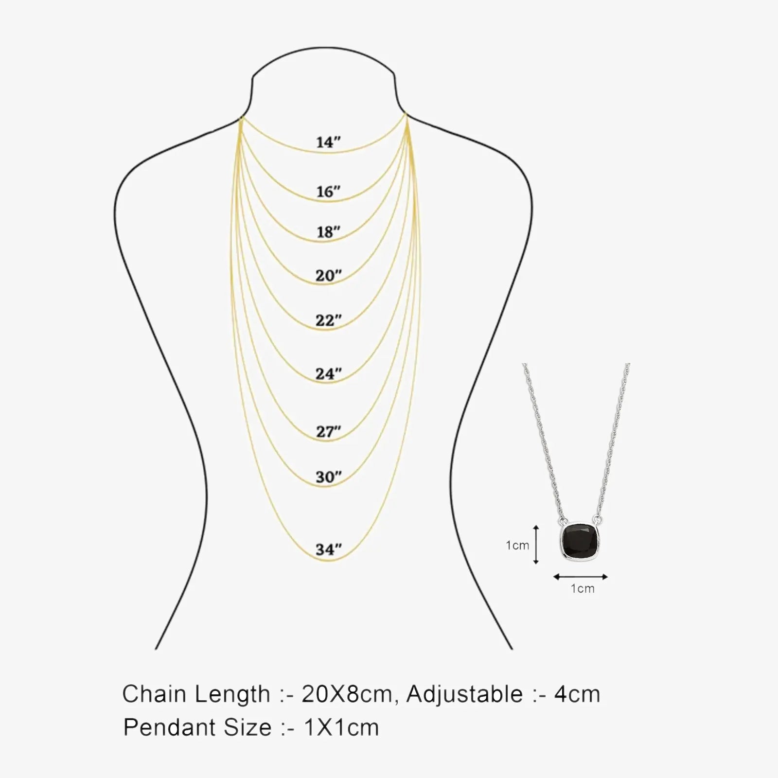 Simple Black Square Silver Necklace