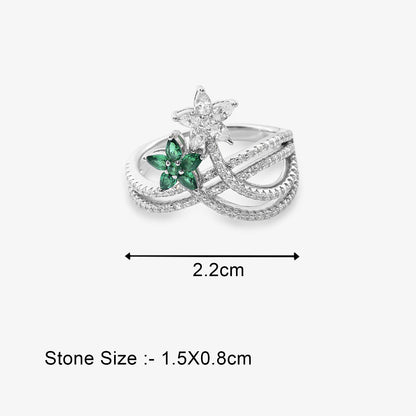 925 Silver Green & White CZ Floral Ring for Women