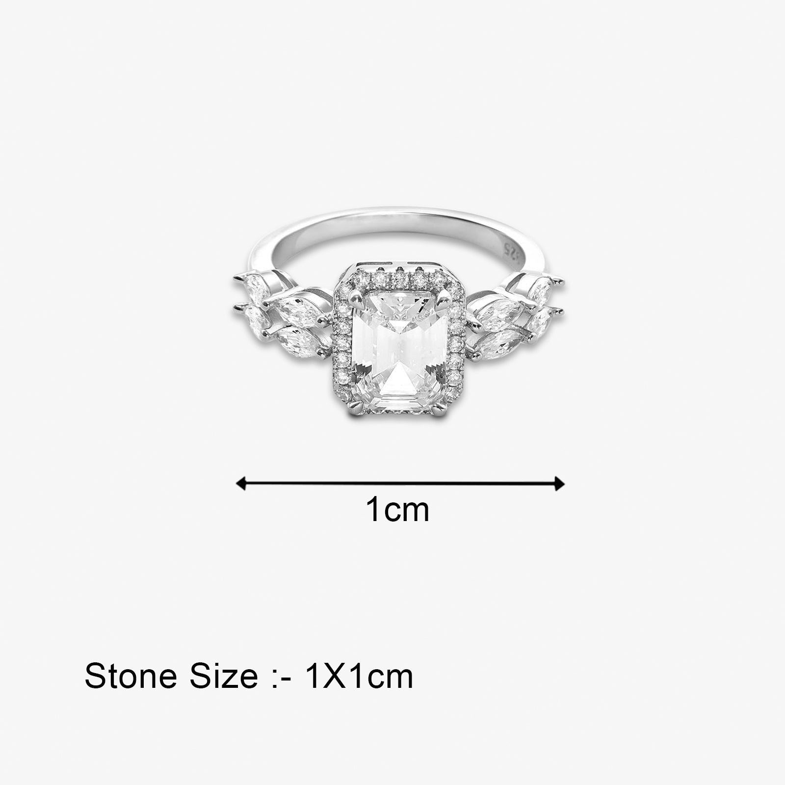 Solitaire Emerald Cut CZ Silver Ring - Tweov Jewels