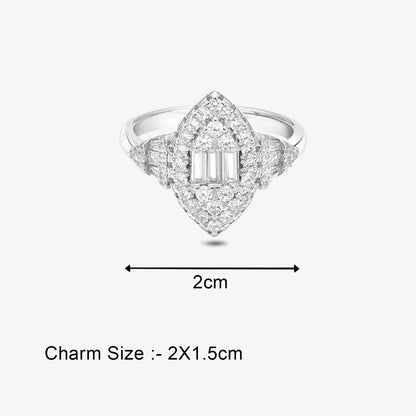 Pure Silver Ring - Marquise Stone Ring in Silver