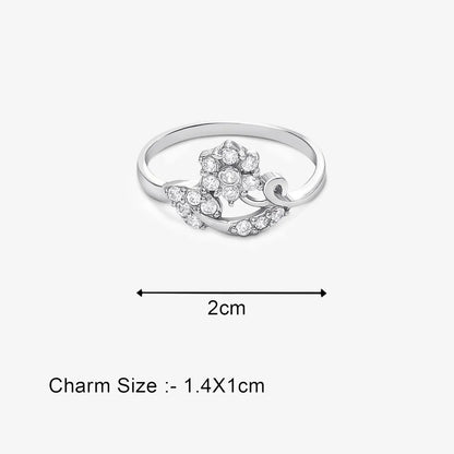 Silver CZ Floral Design Leaf Ring