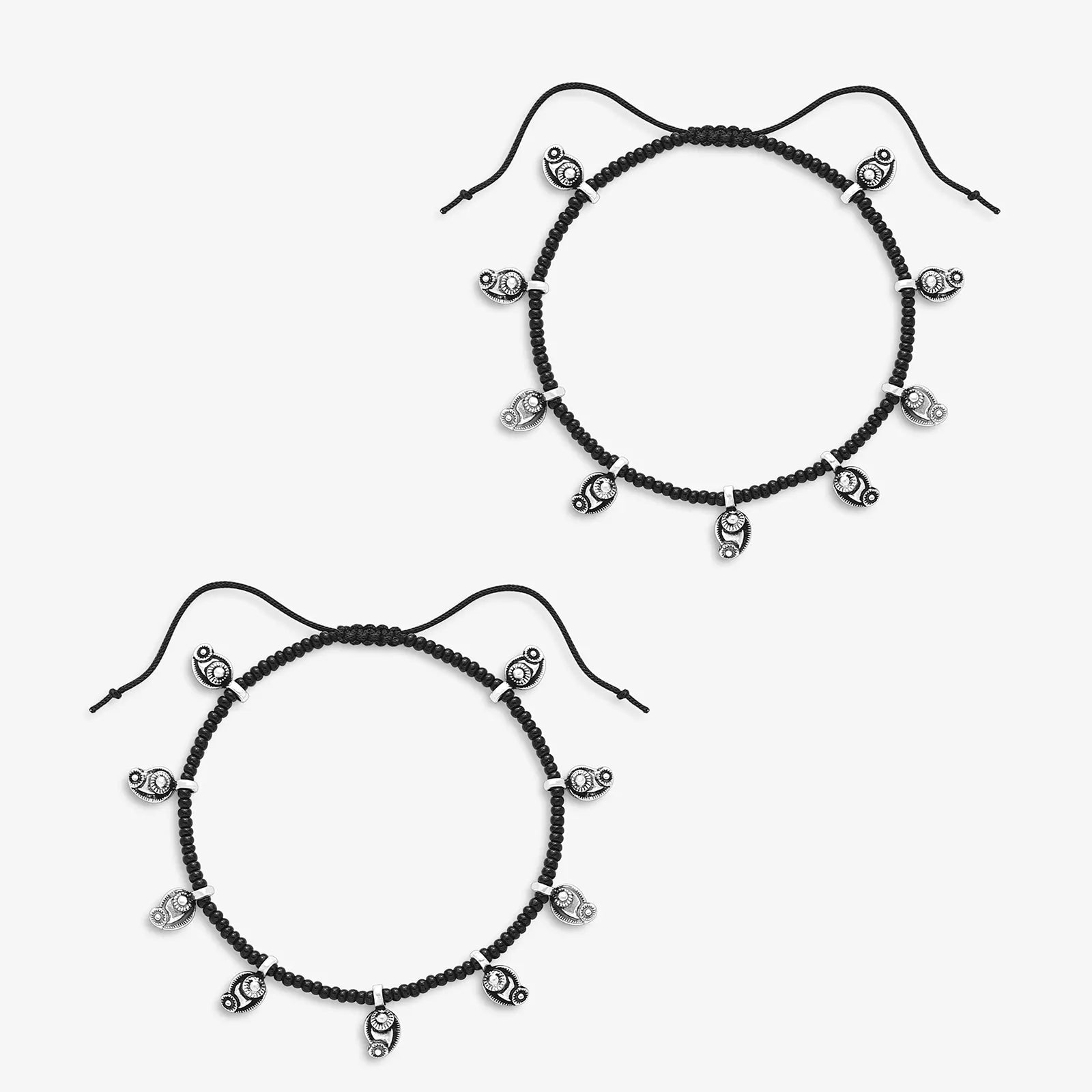 Mango Design Silver Black Thread Anklet