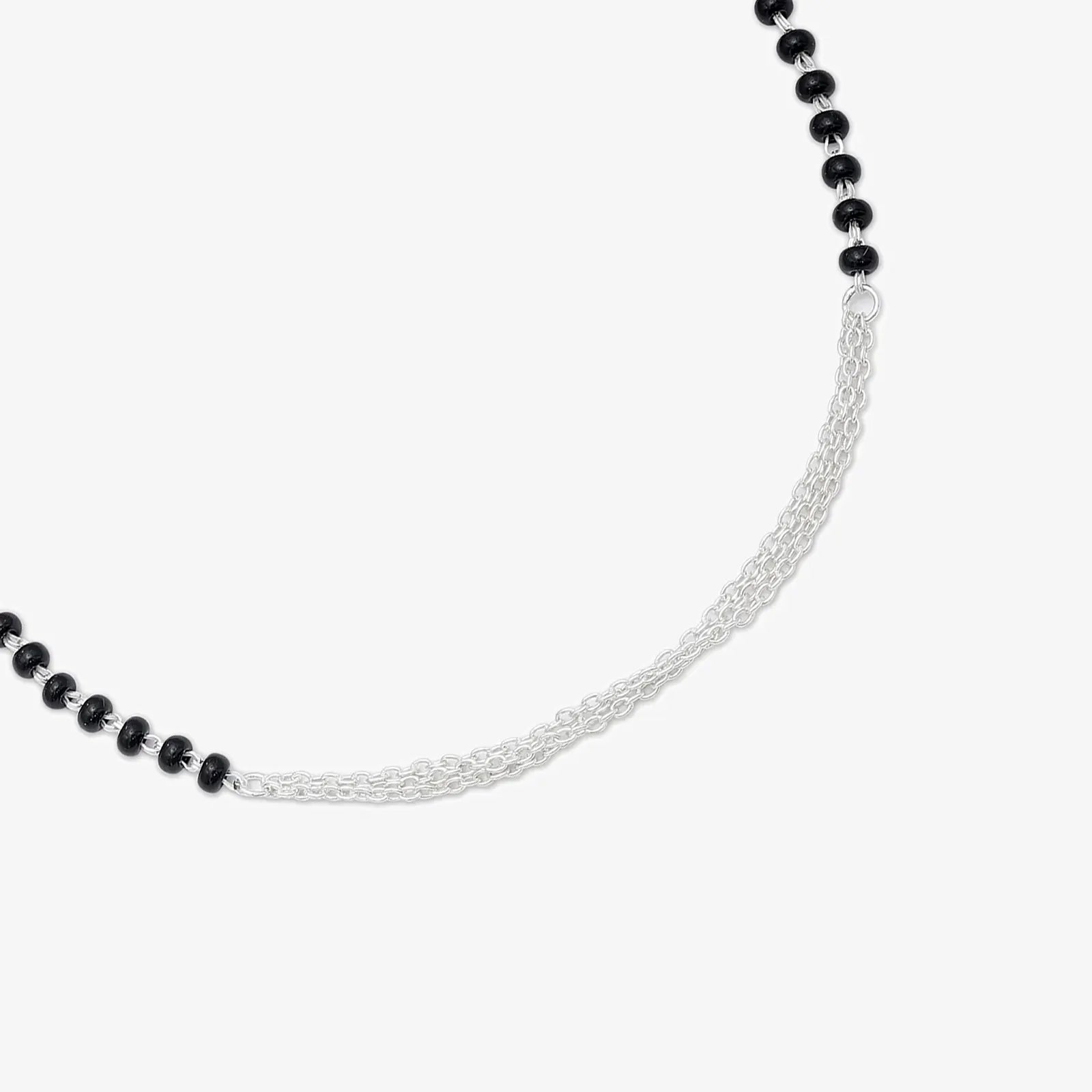 Black Beads Layered Chain Silver Anklet - Tweov Jewels