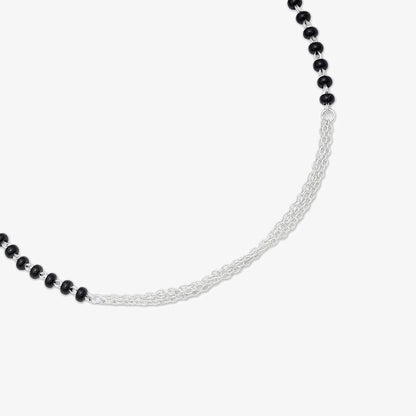 Black Beads Layered Chain Silver Anklet - Tweov Jewels