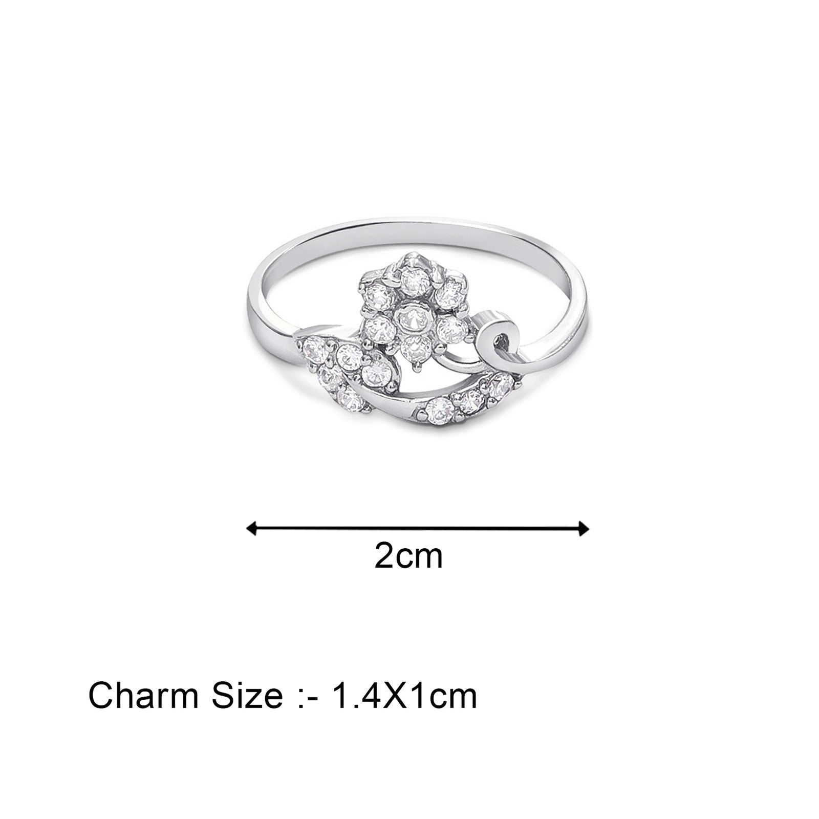 925 Sterling Silver Cz studded floral leaf ring