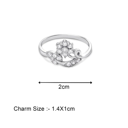 925 Sterling Silver Cz studded floral leaf ring