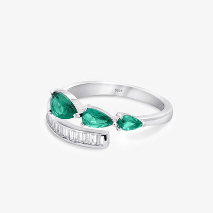 Green Stone Studded Spiral Silver Ring