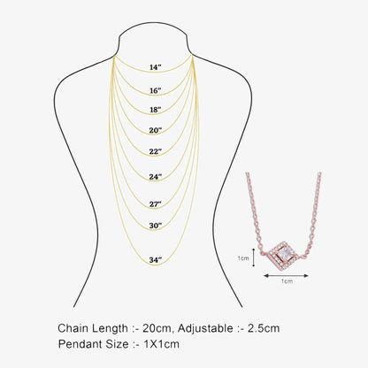 Rose Gold Plated CZ Studded Square Pendant with Chain