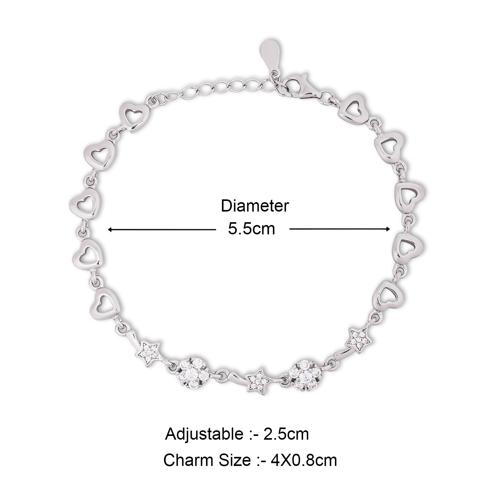925 Sterling Silver CZ Floral Shaped Heart Bracelet for Women