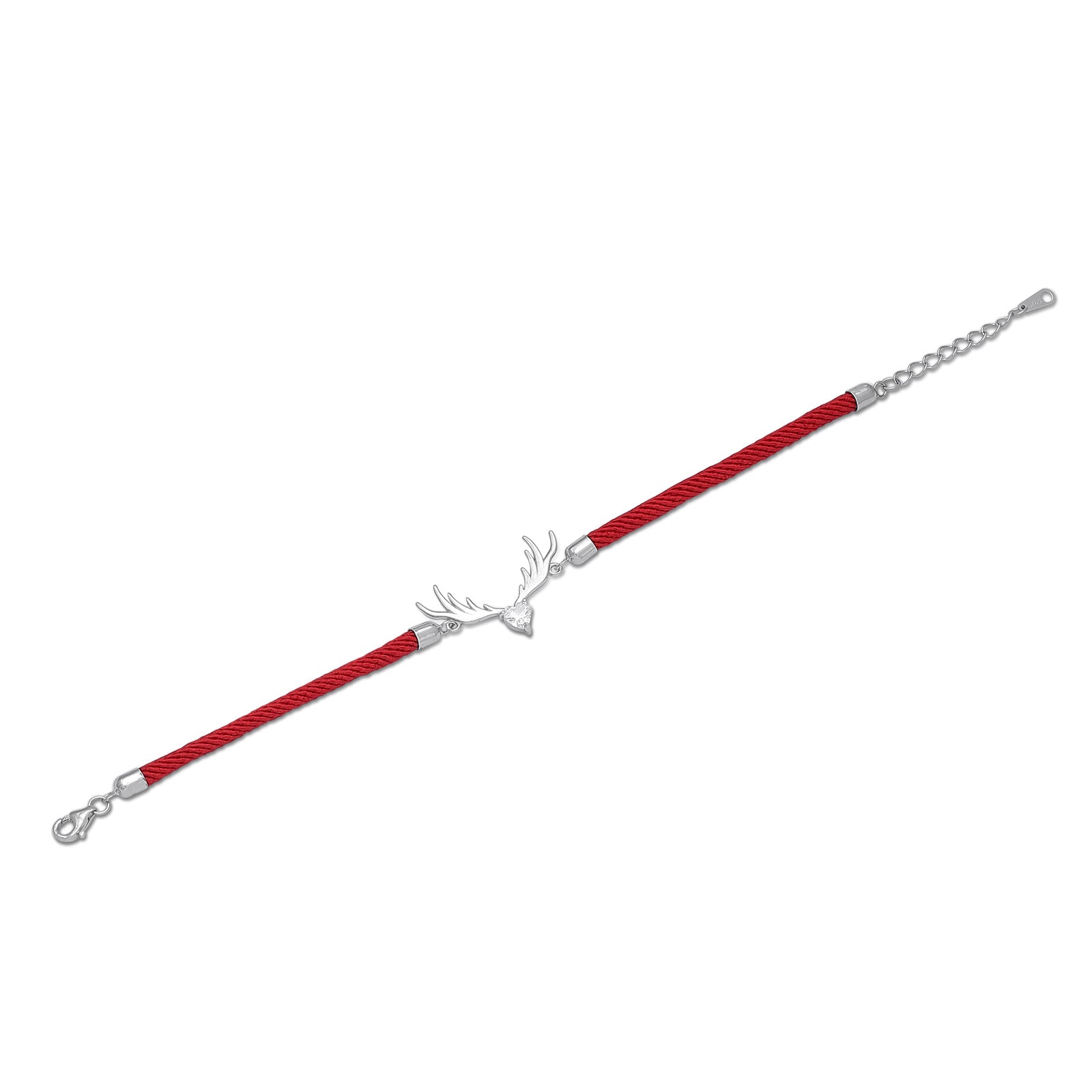 925 Sterling Silver Deer Heart With Red Thread Bracelet - Tweov Jewels