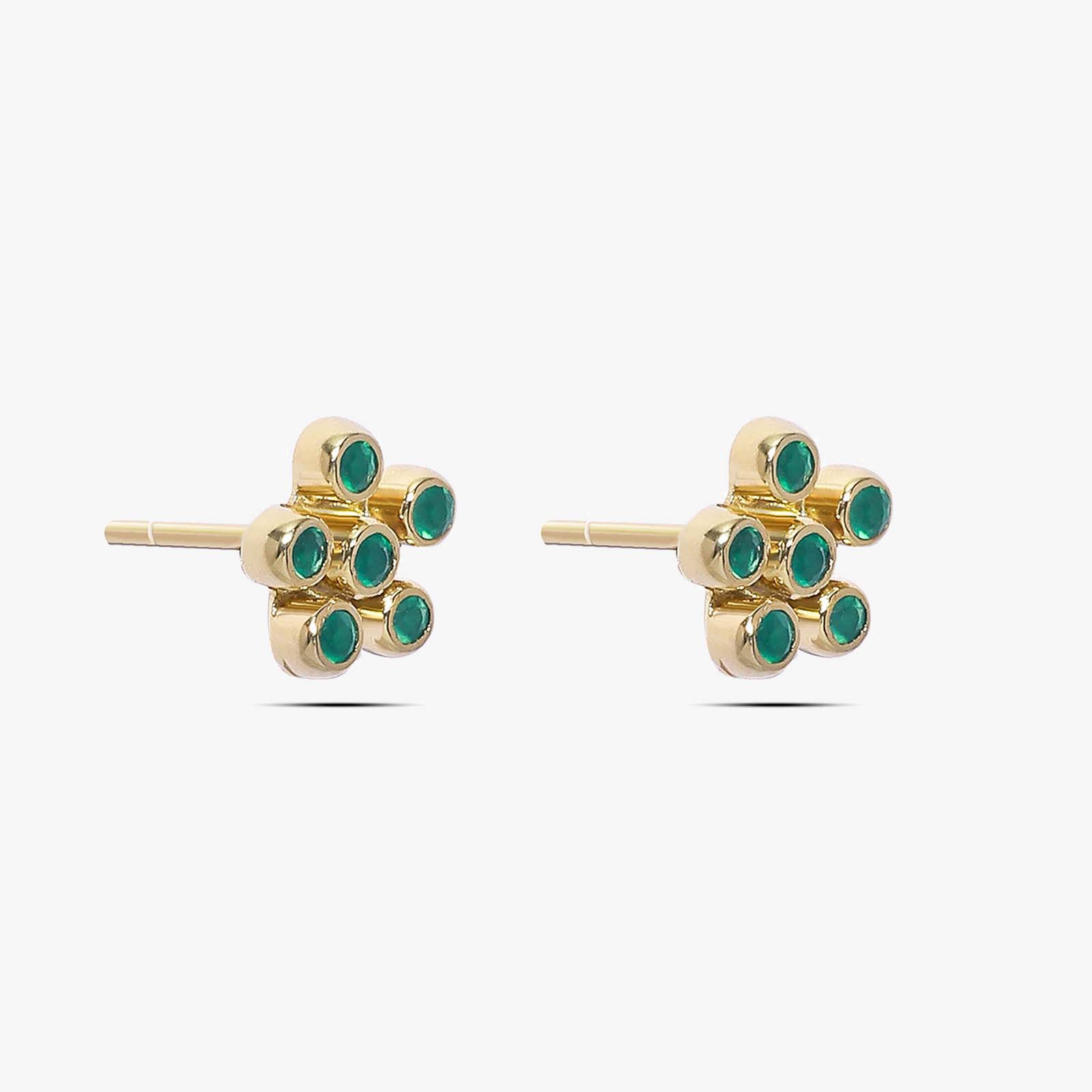 Gold-Plated Floral Design Green Stone Silver Stud Earring