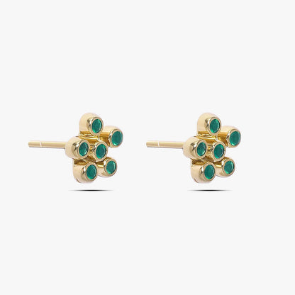 Gold-Plated Floral Design Green Stone Silver Stud Earring