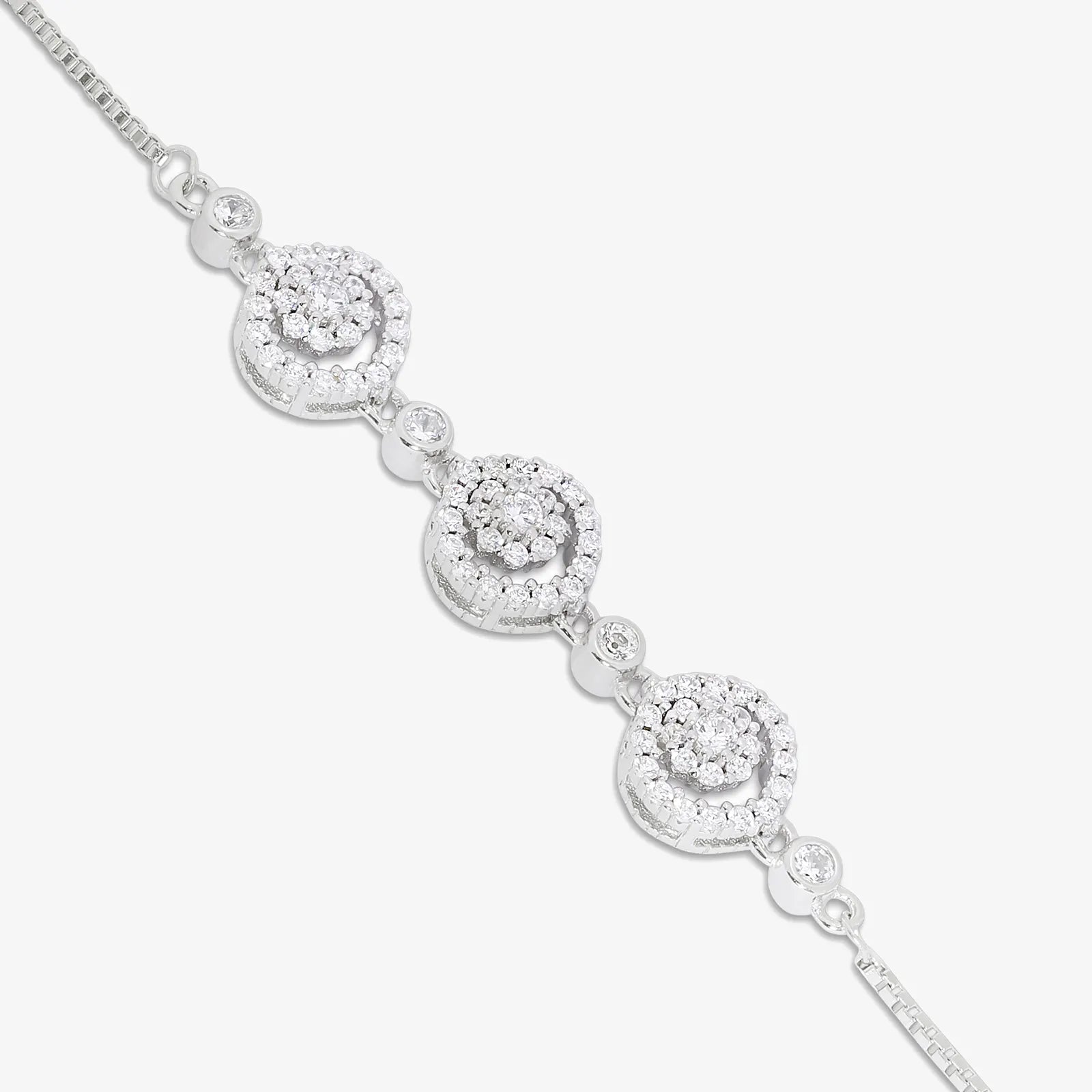 Triple Floral Silver Chain Bracelet - Tweov Jewels