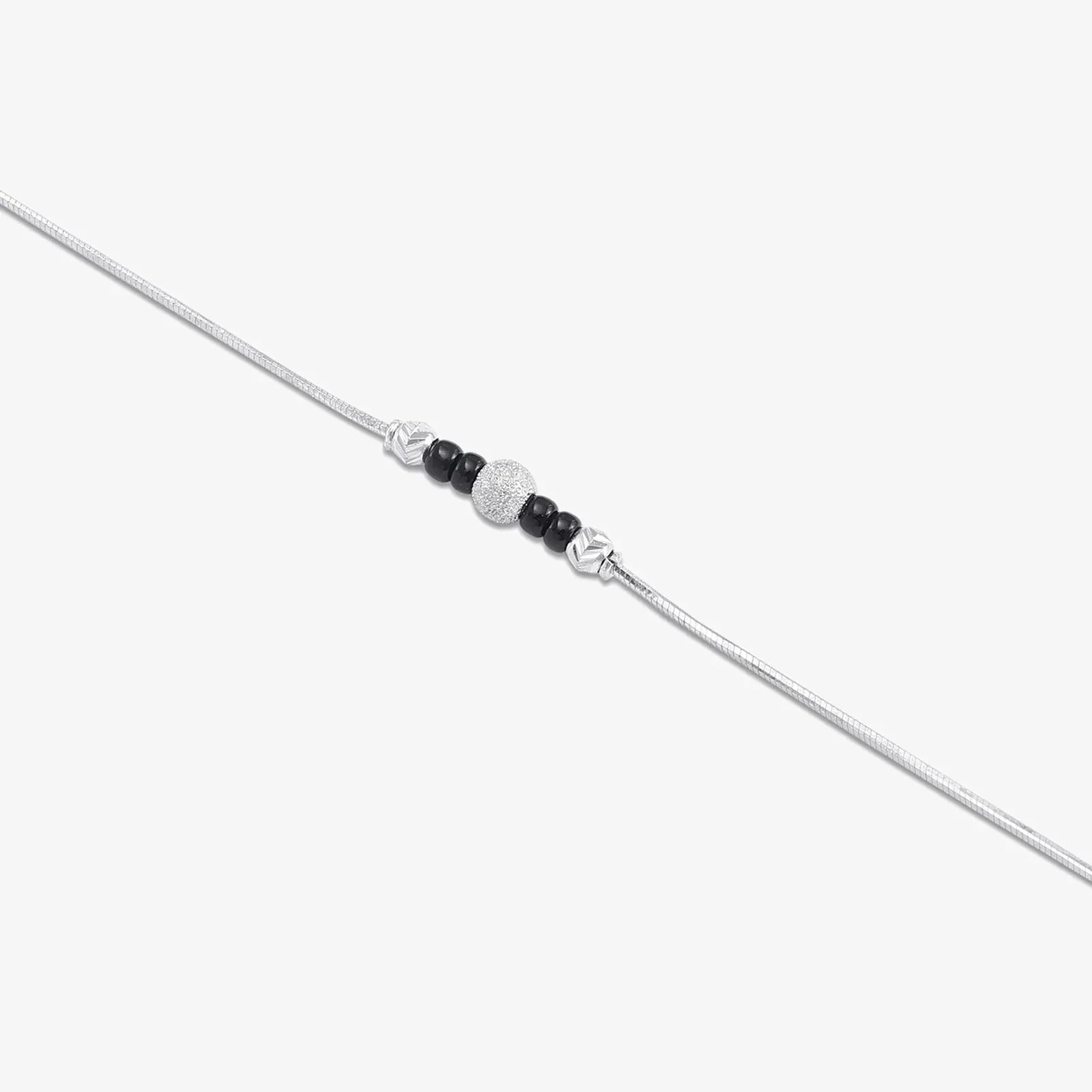 Black Beads Thin Silver Chain Anklet - Tweov Jewels
