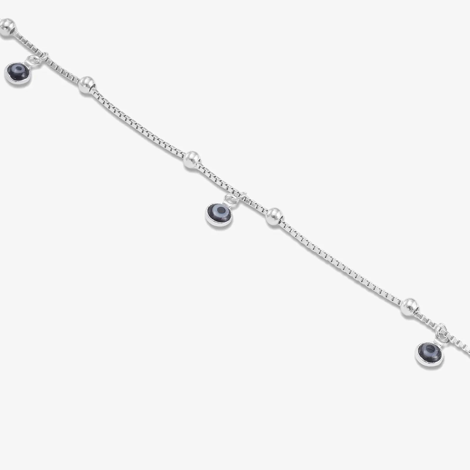 Evil Eye Silver Snake Chain Anklet - Tweov Jewels