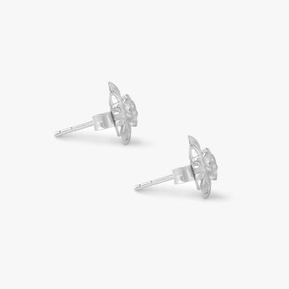 Glossy Floral Design Silver Stud Earrings